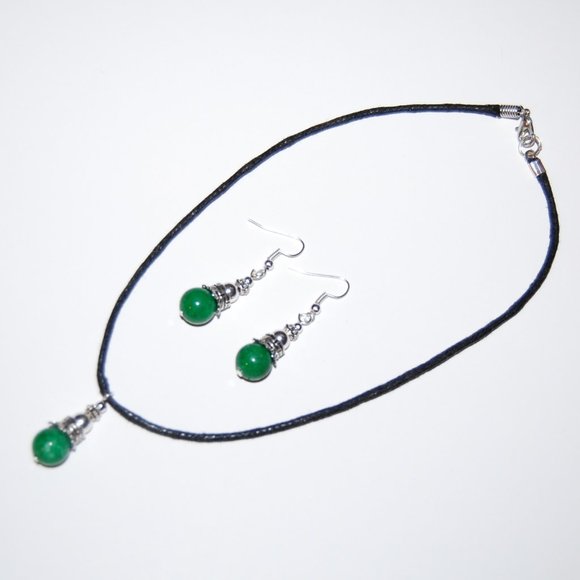 Jade Necklace and Earring Set,Jade Gemstone Necklace and Earrings - Picture 2 of 2
